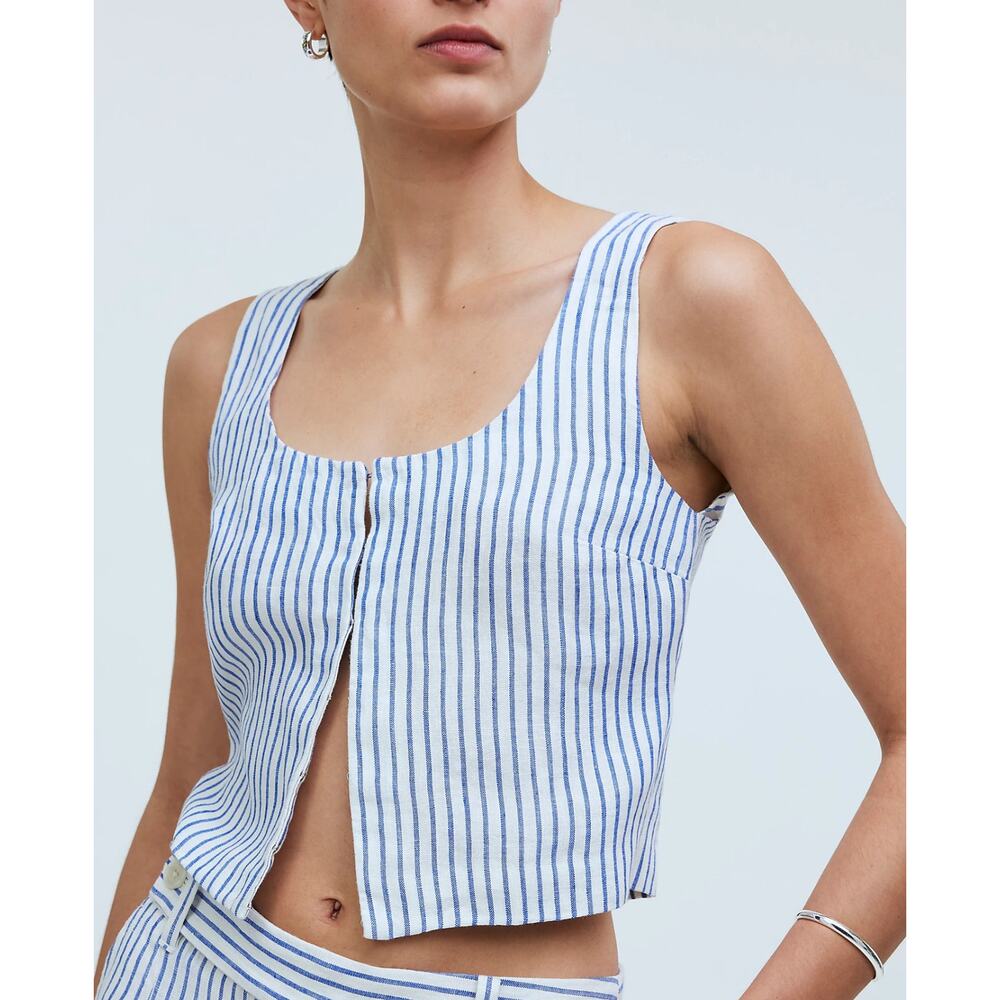 NWT Madewell Scoopneck Crop Tank in 100% Linen In Bluestone Size 14